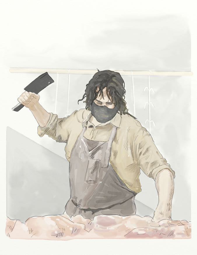 Leatherface with a meat cleaver illlustration