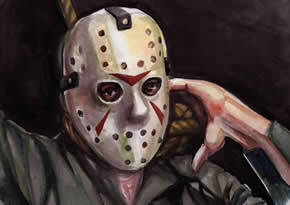 Drawing of Jason from Friday the 13th horror movie in his hockey mask