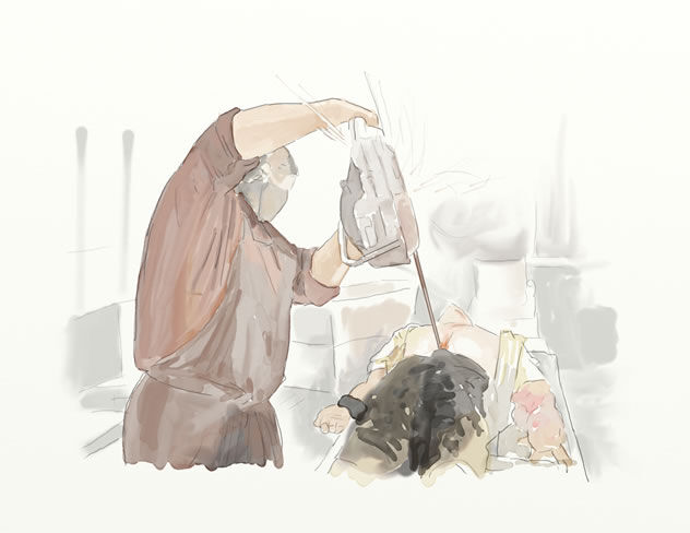 Leatherface chainsawing a victim illustration