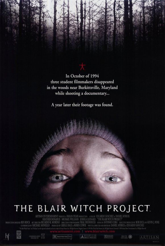Blair Witch Project 1999 Movie poster with scared face and text
