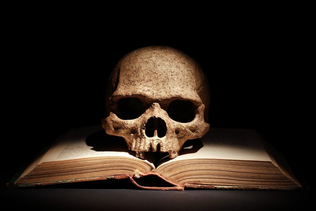 Horror book and skull