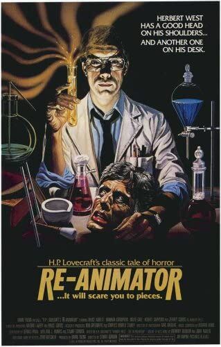 Re-Animator horror movie poster featuring a severed head and a creepy scientist