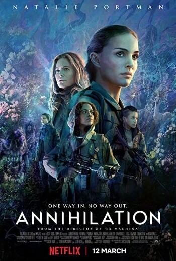 Annihilation horror movie poster with scary sci-fi landscape