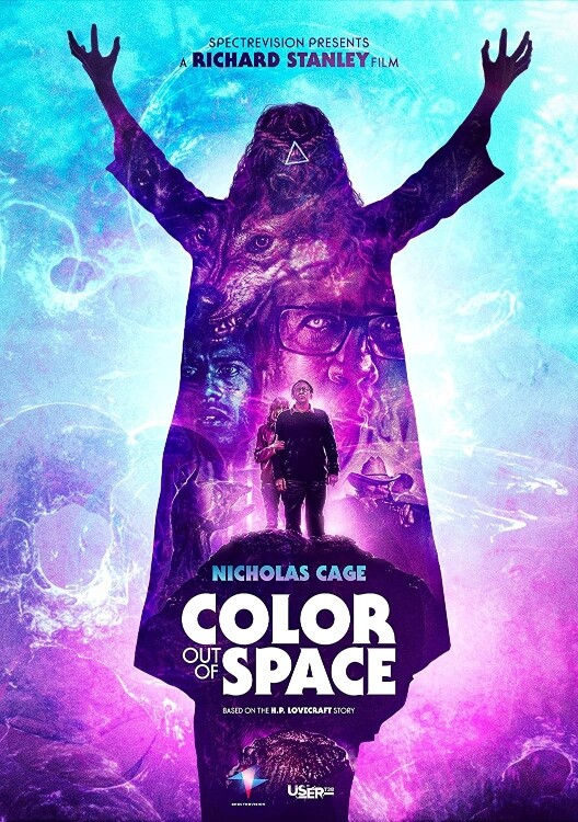 Color out of space 2019 poster with sci-fi horror background