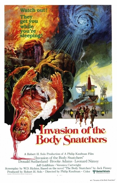 Invasion of the Body Snatchers 1978 movie poster featuring aliens and a person in a cocoon