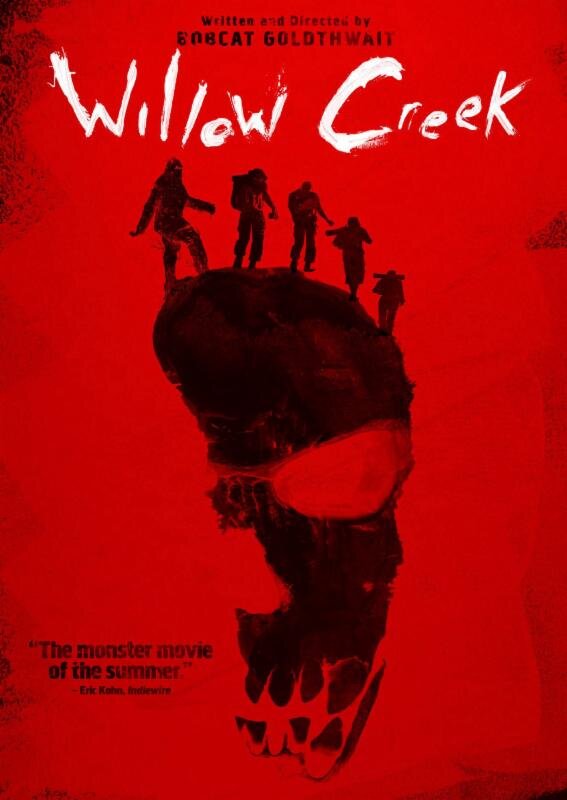 Willow Creek Folk Horror Movie poster with a big foot imprint and red background