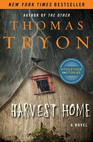 Harvest Home book cover with house in a storm