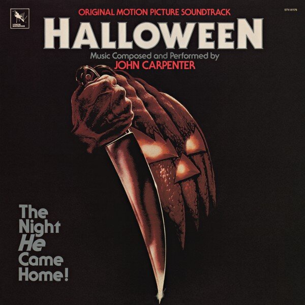 John Carpenters Halloween Slasher Horror movie vinyl record cover with a pumpkin and a knife