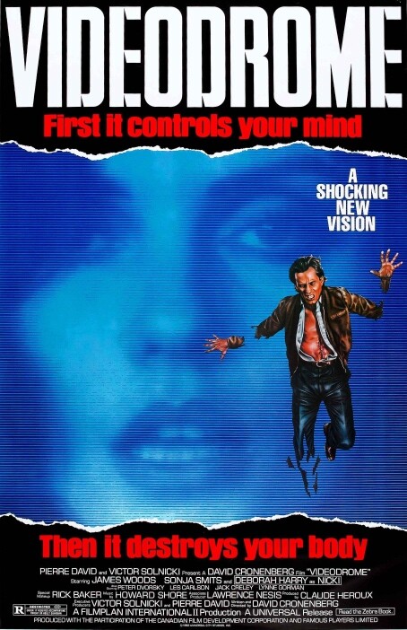 Videodrome Body Horror movie poster with man floating