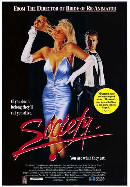 Society Horror Movie Poster with woman taking her face off