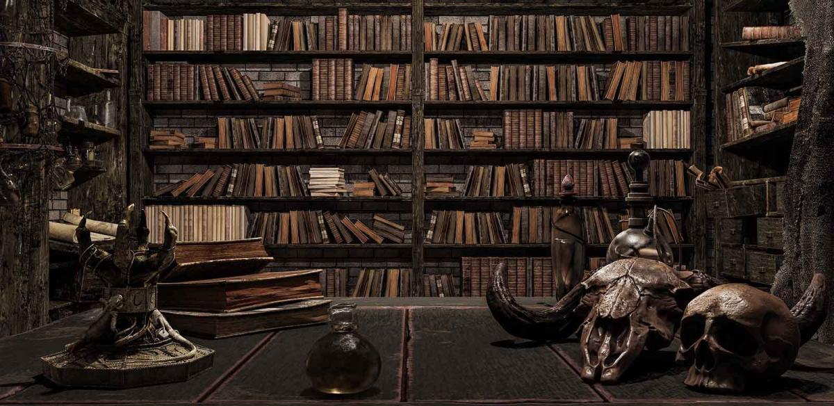 Image of scary stories and books with skulls and bones