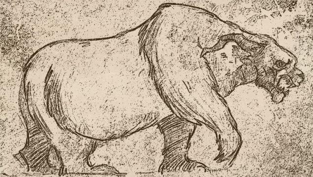 Ozark Howler drawing resembling a large bear with horns and claws