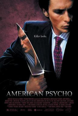 American Psycho Movie Poster with a Man holding a knife