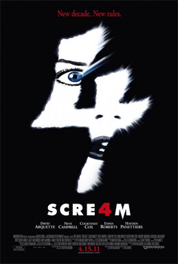 Scream 4 movie poster featuring a face blended into the number 4