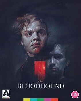 The Bloodhound horror movie poster featuring a drawing of 2 men and a red doorway