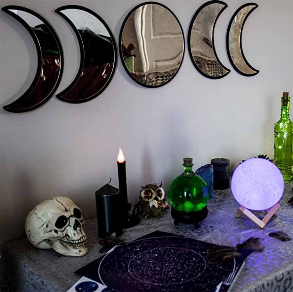 Creepy home decor mirror set featuring the moon phases