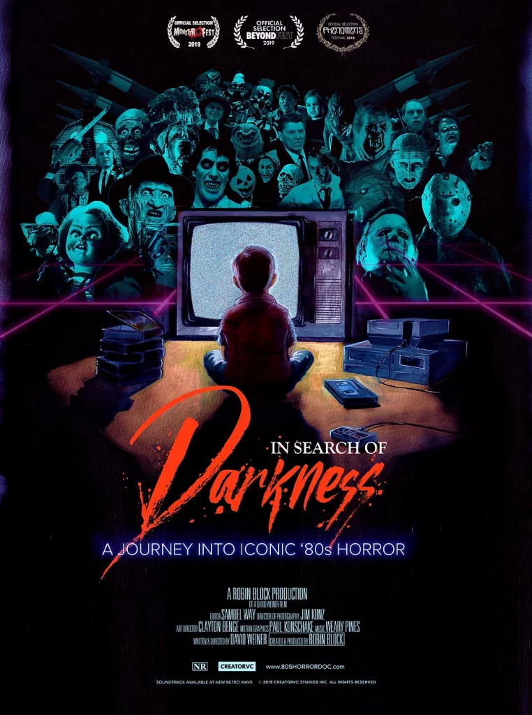 In search of Darkness Movie poster featuring a child watching 80s horror movies