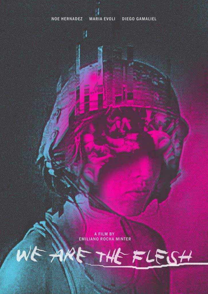 We are the flesh horror movie poster featuring a person in a war helmet and tank top