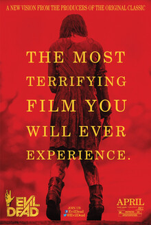 Evil Dead (2013) horror remake poster featuring a woman and red background