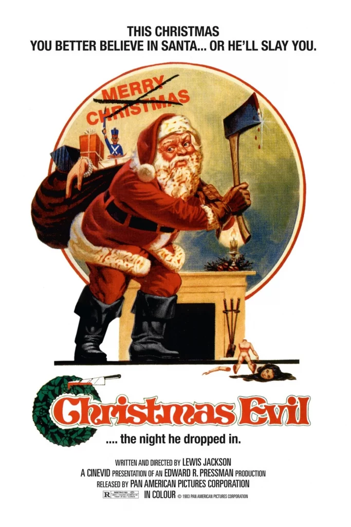 Christmas Evil Horror Movie Poster 1980 with Santa holding an axe