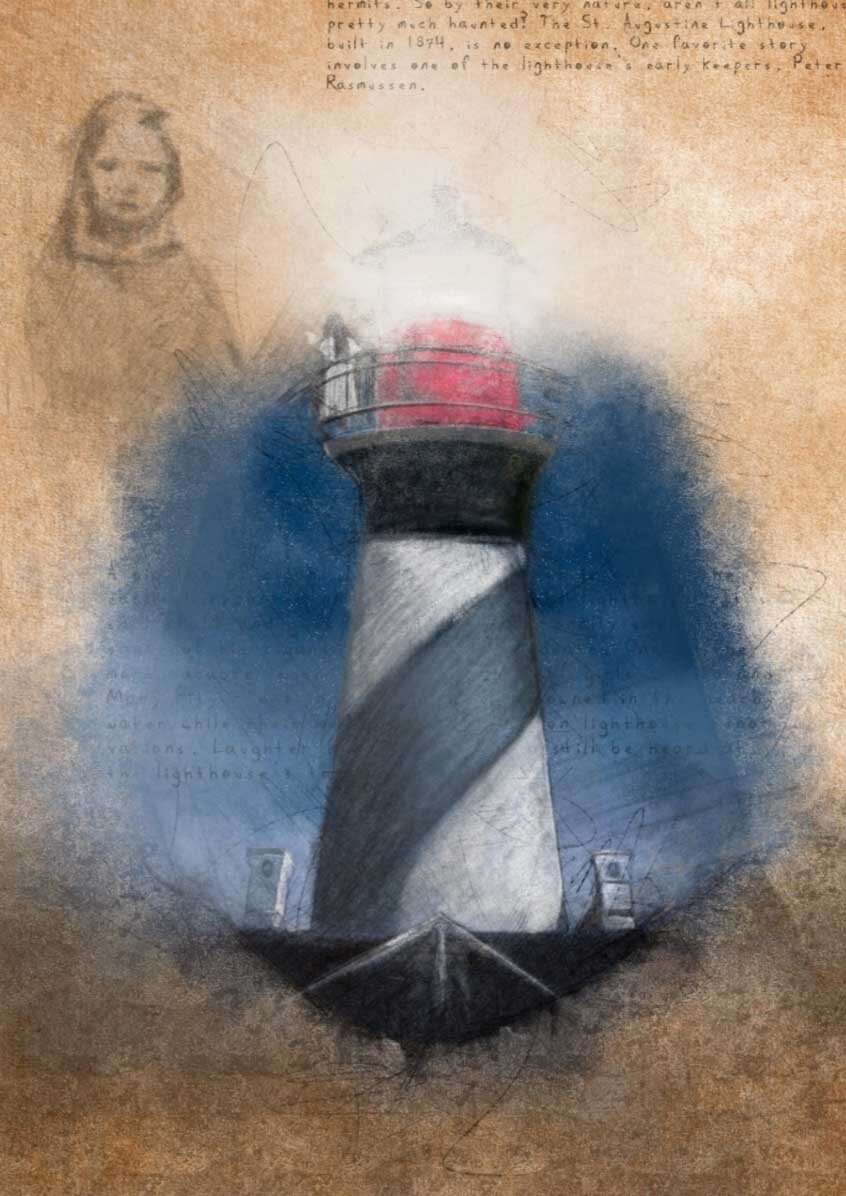 ghost next to the st Augustine lighthouse painting