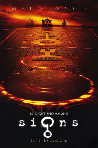 Signs sci-fi horror movie poster featuring a crop circle